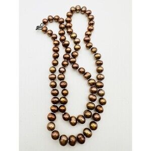 Vtg JCM Sterling Silver Bronze Freshwater Pearl Necklace Chocolate Knotted 17.5”